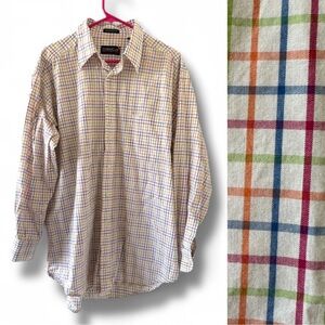 Vintage F.A. MacCluer White Colorful Checkered Button Down Shirt Mens Size Large